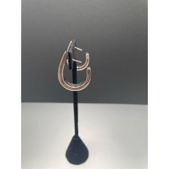 Vintage 925 Silver Chunky Broken Hoop Earrings Stamped - Picture 3 of 8